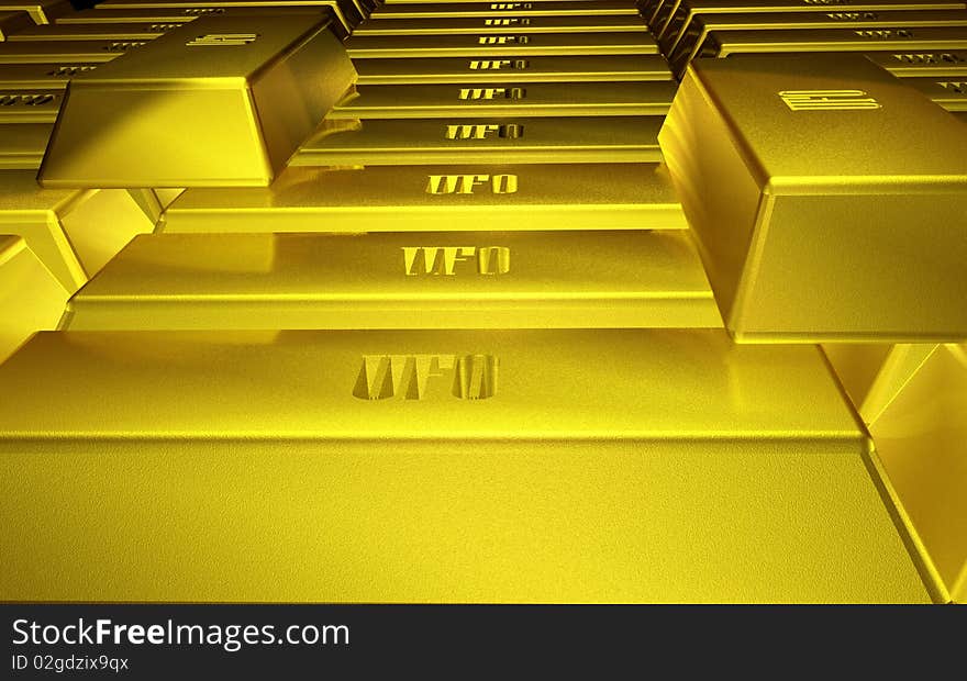 Stack of bullion golds owned by secret entity called UFO (Unidentified Financial Organization). Stack of bullion golds owned by secret entity called UFO (Unidentified Financial Organization).