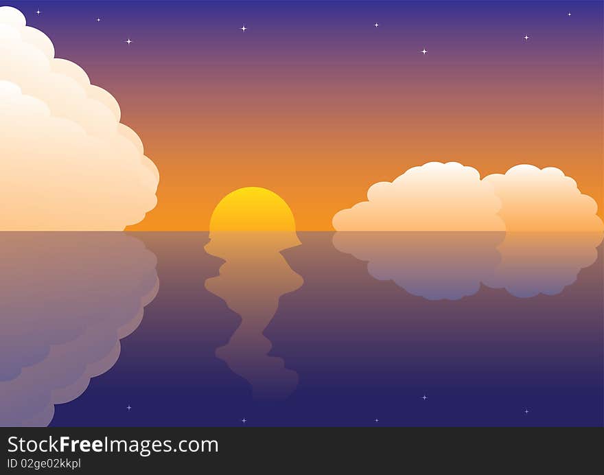 Evening landscape with sunset and clouds. Evening landscape with sunset and clouds