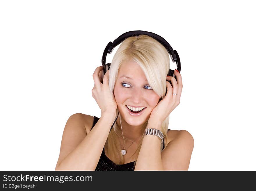 Young woman with headphones looking surprised. Young woman with headphones looking surprised