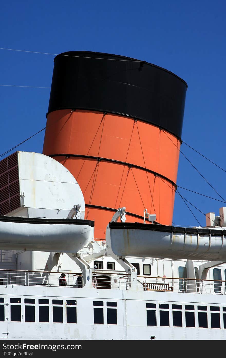 A close up of the funnel on a liner. A close up of the funnel on a liner