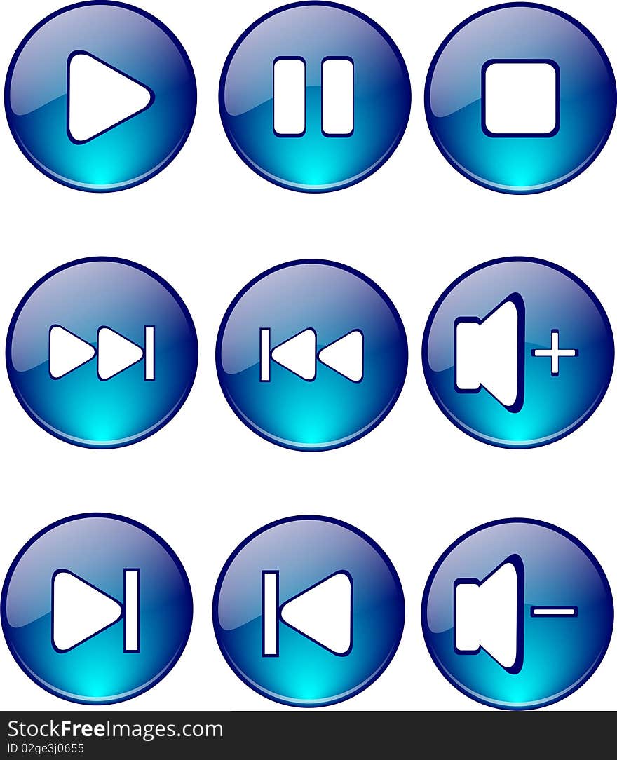 Buttons Glossy Player Blue