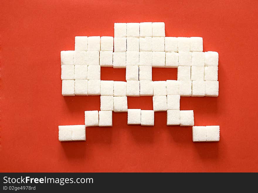 Sugar Space Invaders. Nostalgia 80s game.