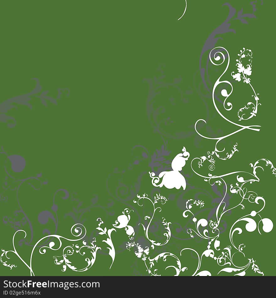 A floral design over green background.