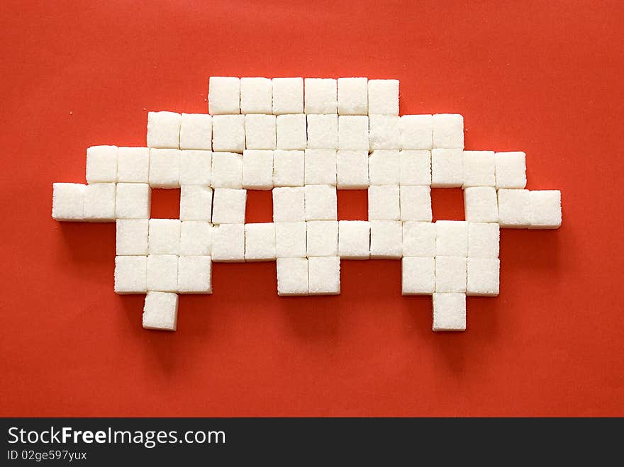 Sugar Space Invaders. Nostalgia 80s game.