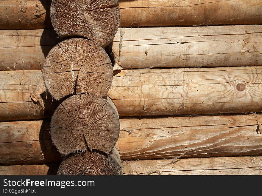 Log corner structure of rural wood house