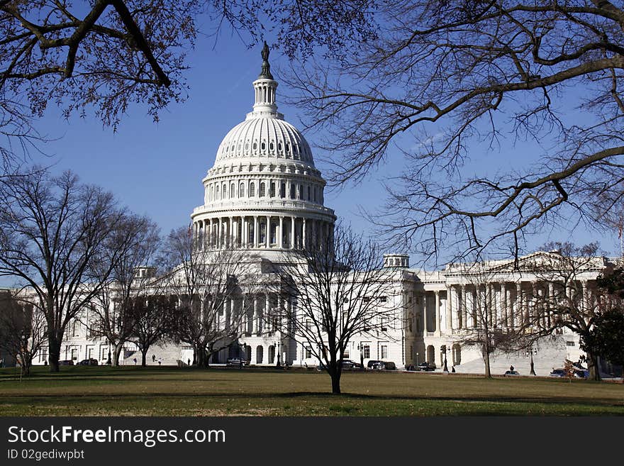 A view of the front side of the U.S. Capitol building in Washington, D.C. in early spring. A view of the front side of the U.S. Capitol building in Washington, D.C. in early spring.