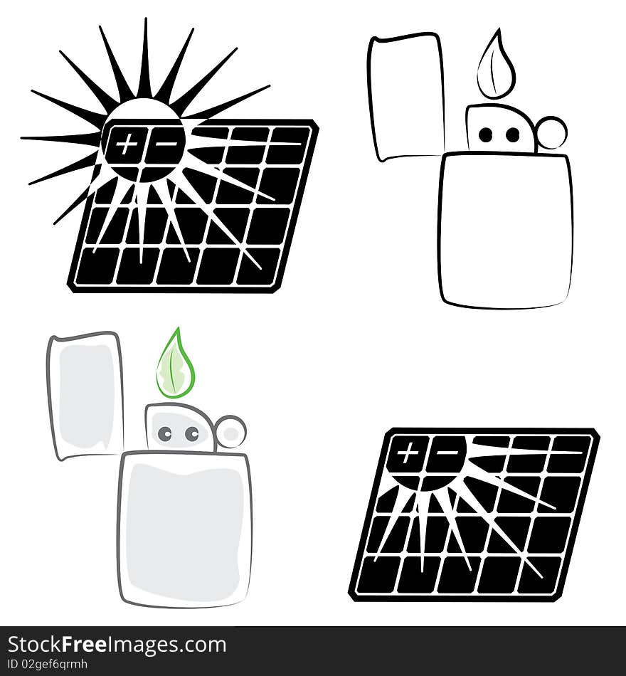 Solar panel and lighter symbols set