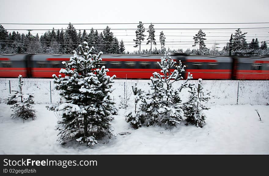 Red winter train