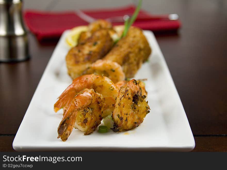 Fried Shrimp on white plate. Fried Shrimp on white plate