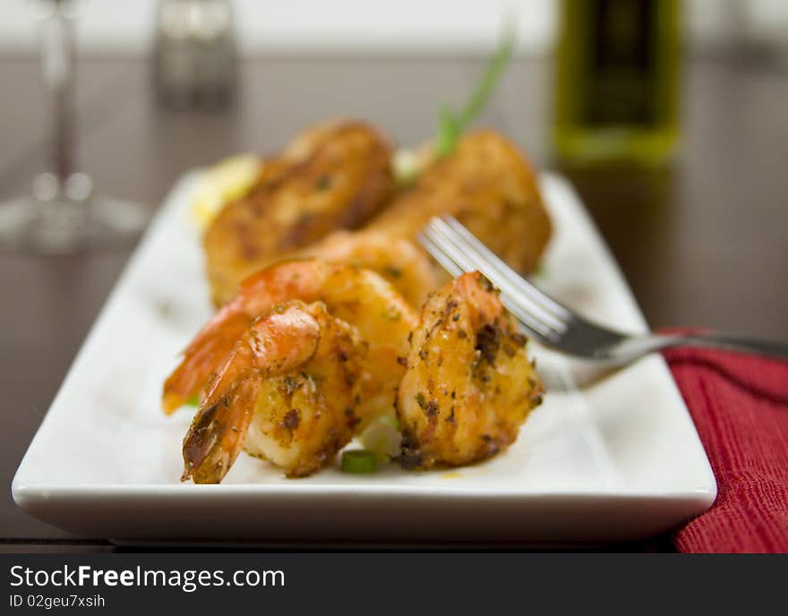 Fried Shrimp on white plate. Fried Shrimp on white plate