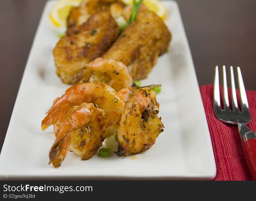 Fried Shrimp on white plate. Fried Shrimp on white plate