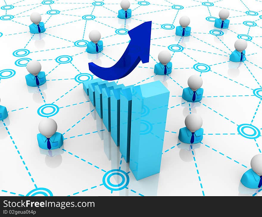 Graph in office and characters. Graph in office and characters