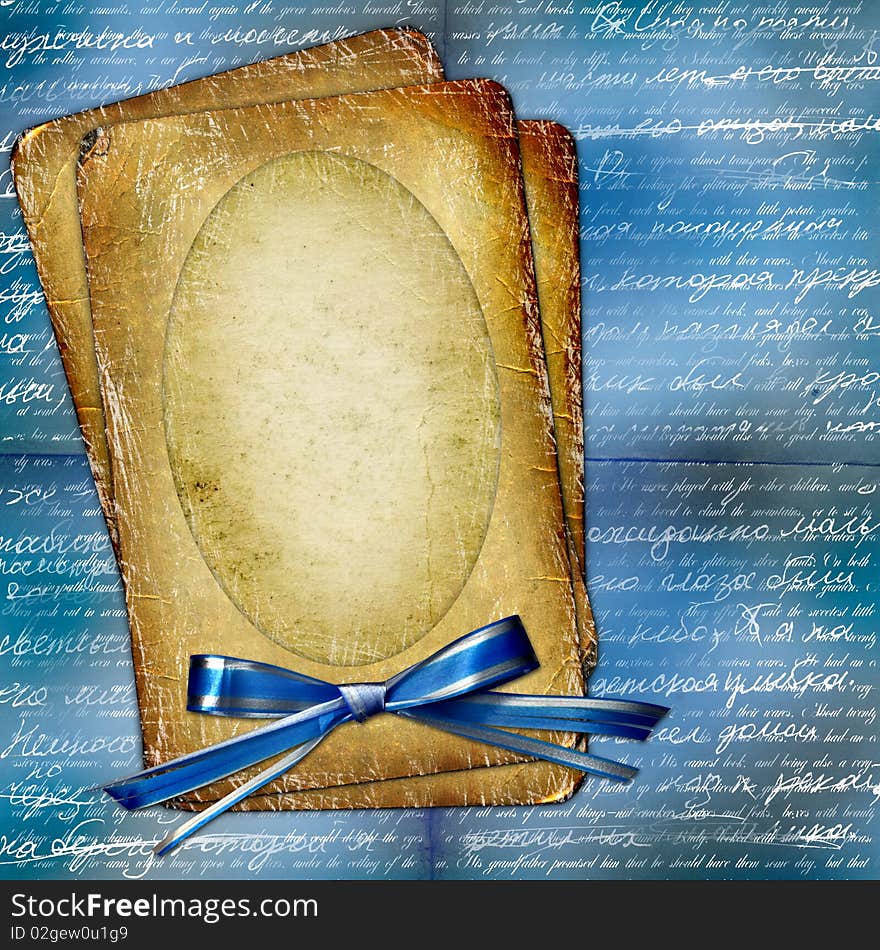 Old grunge papers with bow blue background