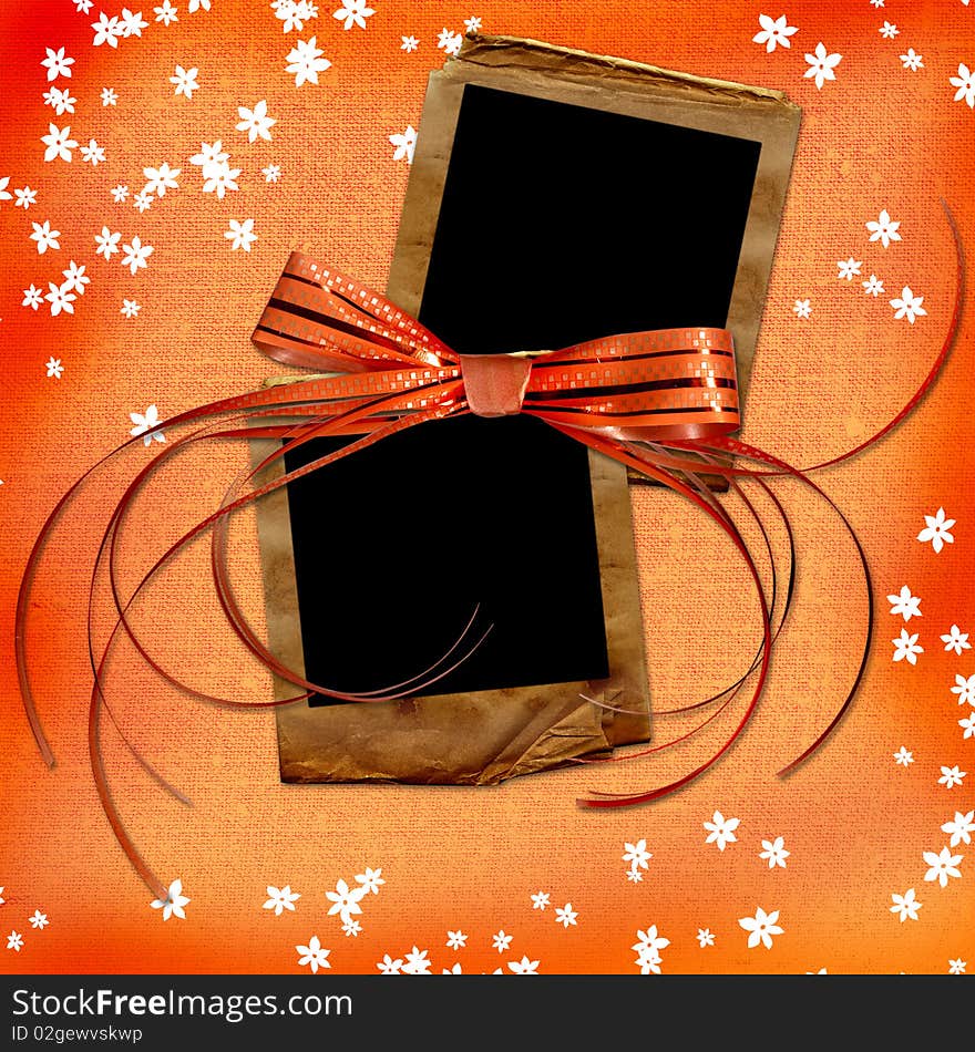 Orange Card With Old Slides And Bow