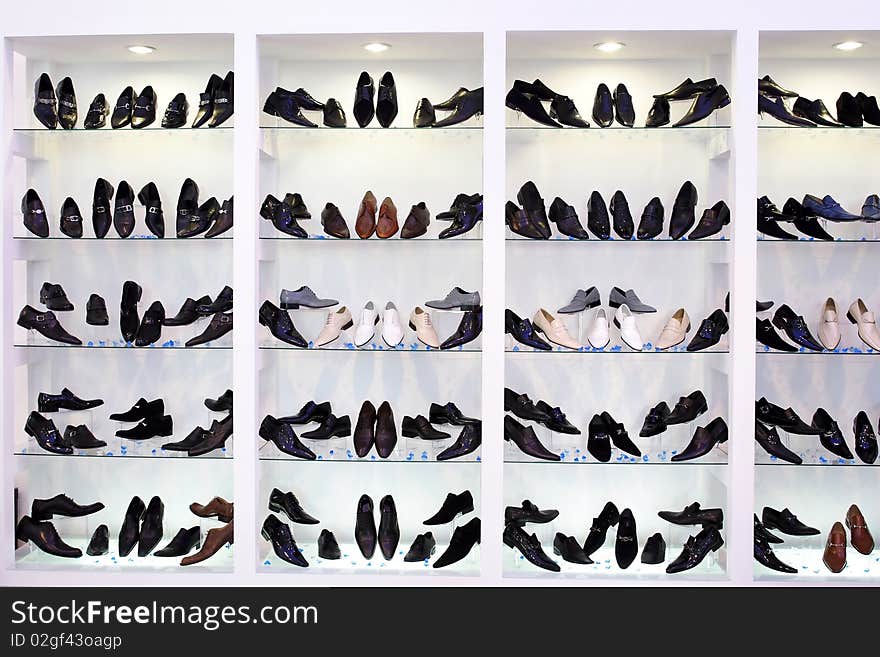 Mens shoes on shelfs