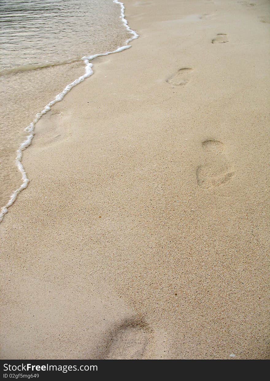 Footprints in the sand beach