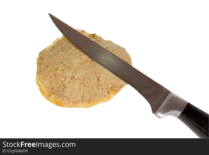 Whole wheat bread sandwich with liver pate and knife