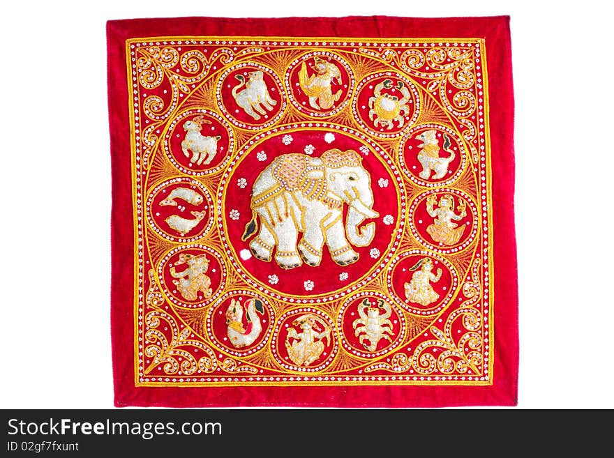 Handmade carpet with elephants and zodiac sings