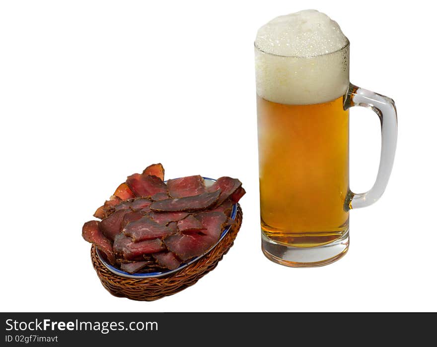 Beer mug with plate of meat