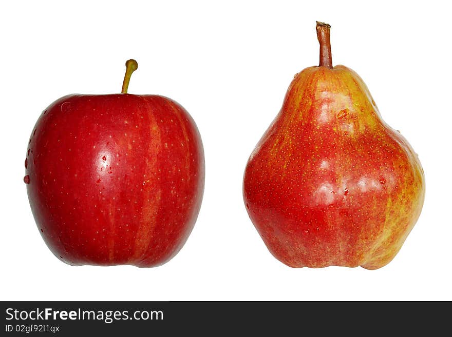 Apple and pear isolated on white background.