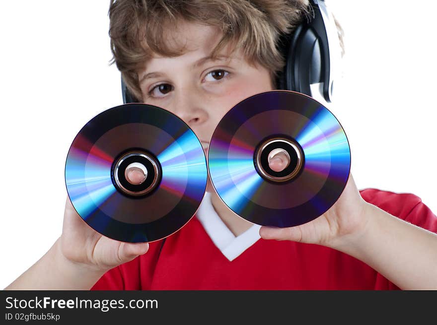 Picture of a boy listen music with headphones. Picture of a boy listen music with headphones