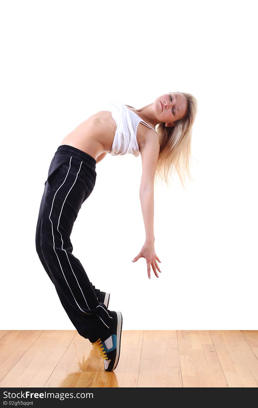 Woman modern ballet dancer in ballroom