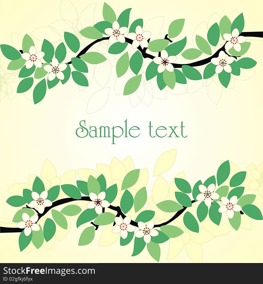 Postcard for holiday with white flowers on branches. Vector illustration. Postcard for holiday with white flowers on branches. Vector illustration.