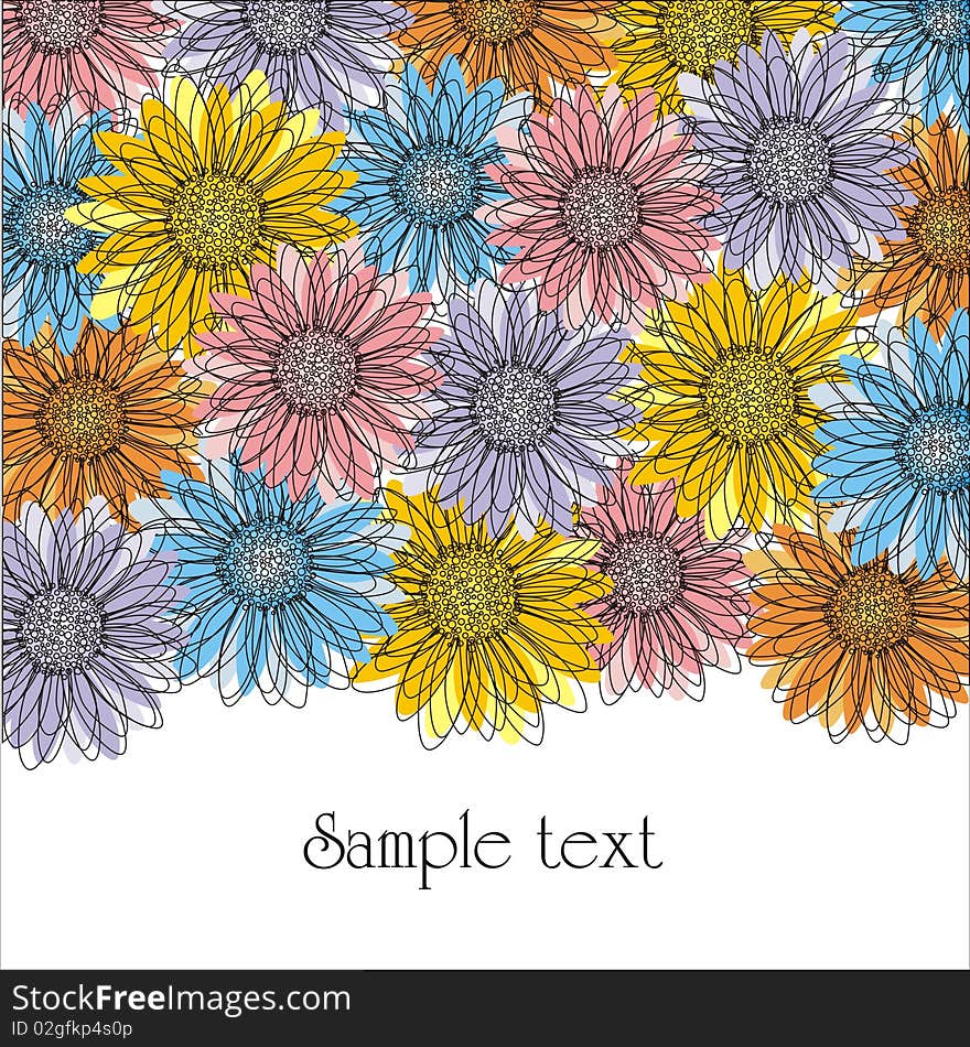 Postcard with flowers which consist of lines. Vector illustration. Postcard with flowers which consist of lines. Vector illustration.