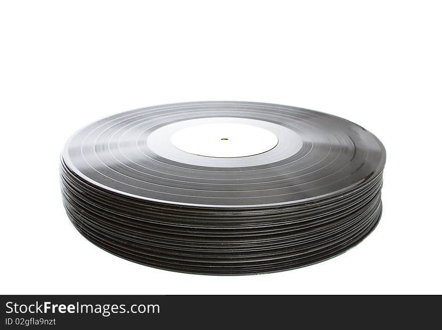 Pack of black vinil record isolated on white