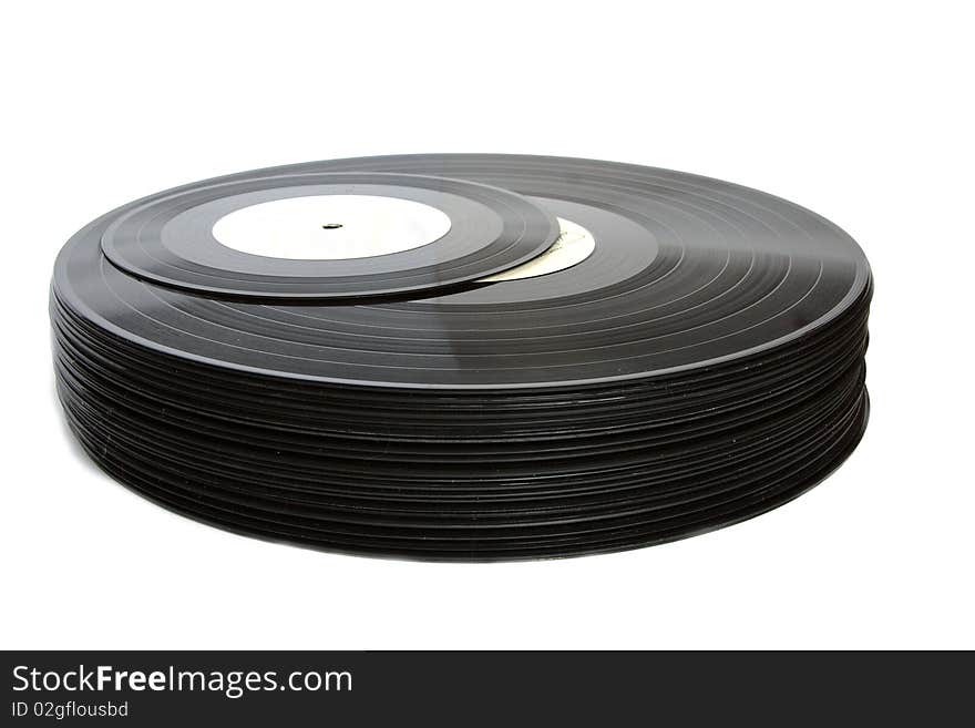 Pack of black vinil record isolated on white