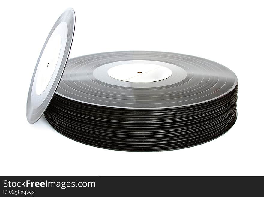 Pack of black vinil record isolated on white