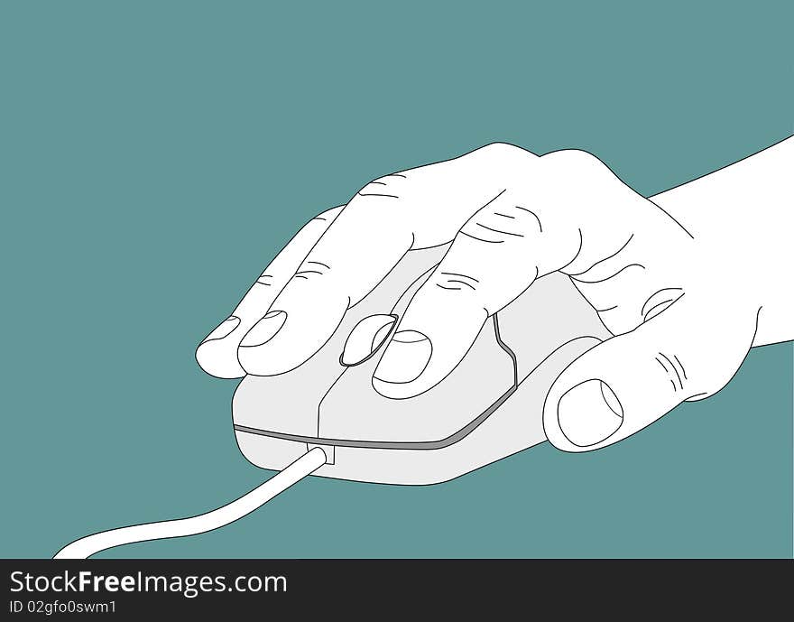 Hand touching a computer mouse. Hand touching a computer mouse