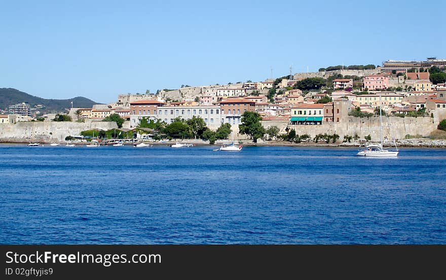 Landscape of portoferraio coast and sea