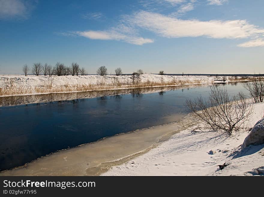 River in Russia ear Ladoga lake march sunny day 2010. River in Russia ear Ladoga lake march sunny day 2010