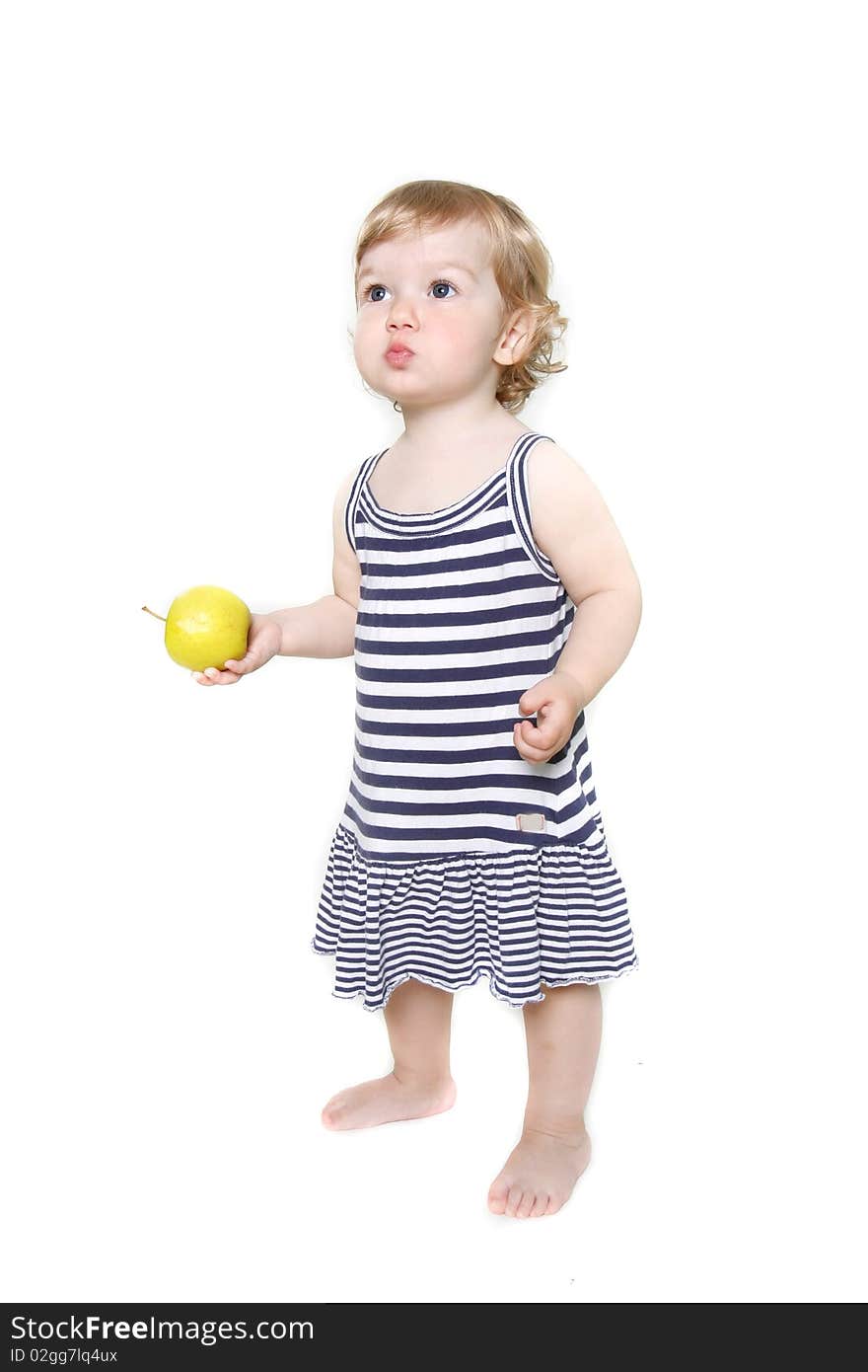 Cute Toddler Girl With Green Apple