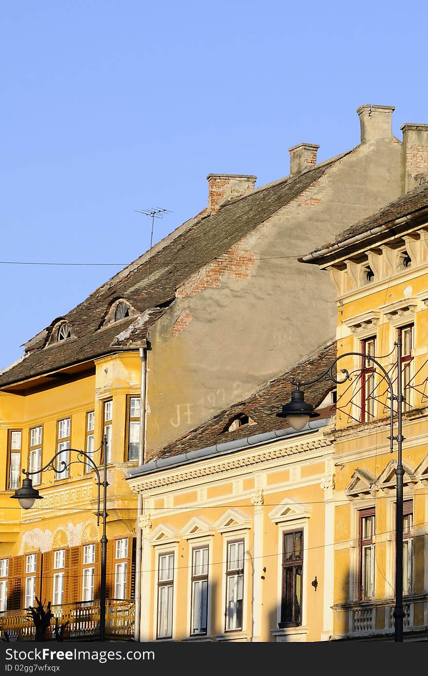 Closeup with old city building located in Sibiu Europe