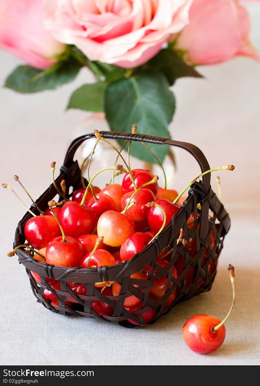 Fresh cherries in a basket. Fresh cherries in a basket