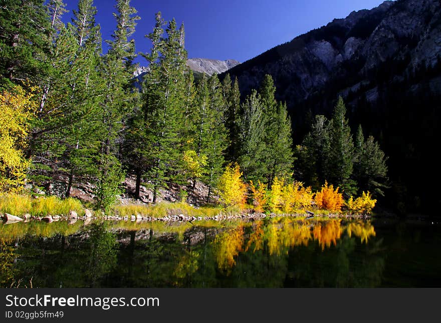 Scenic landscape in Colorado during autumn time with tree reflections