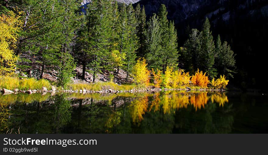 Scenic landscape in Colorado during autumn time with tree reflections