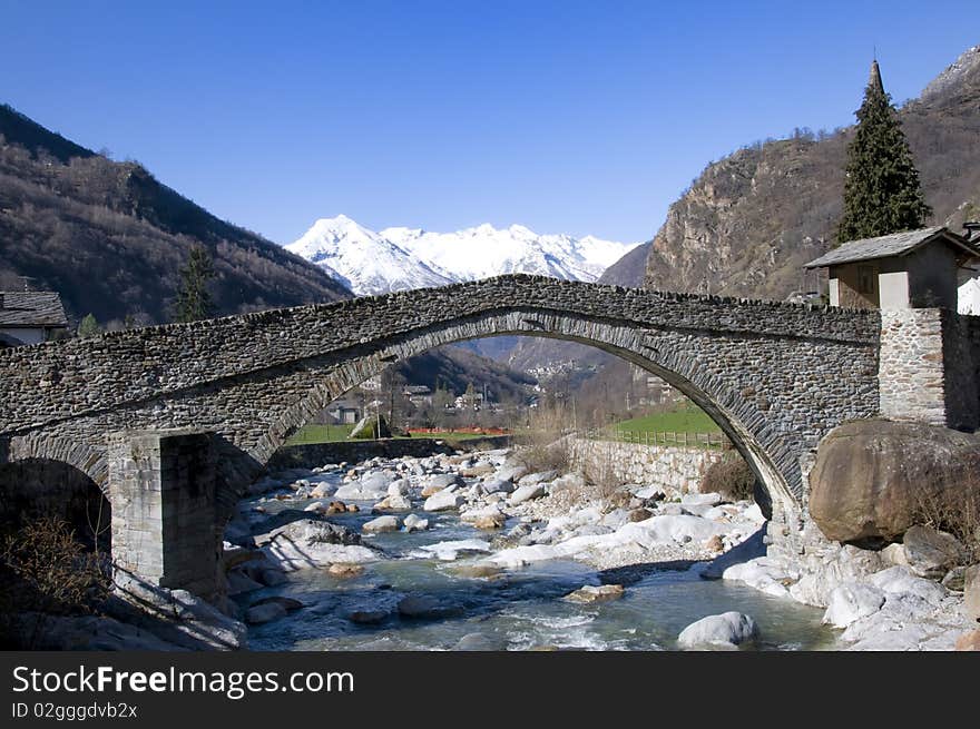 Picture of a roman bridge in Lillianes, Italy, Aosta Valley