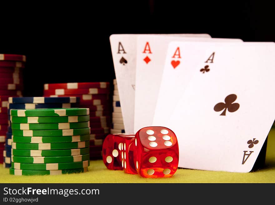 Casino concept shot in studio on green background. Casino concept shot in studio on green background