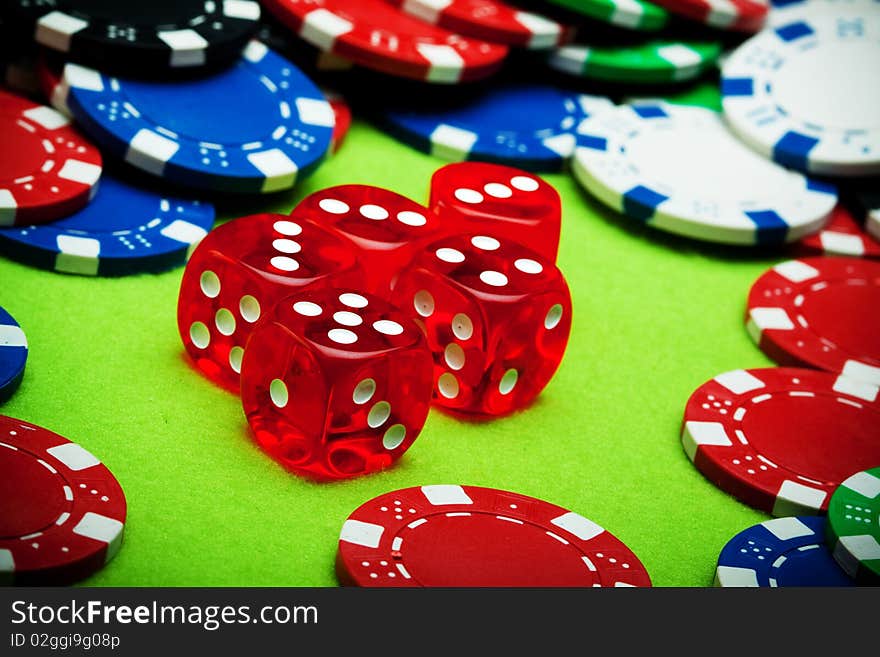 Casino concept shot in studio on green background. Casino concept shot in studio on green background