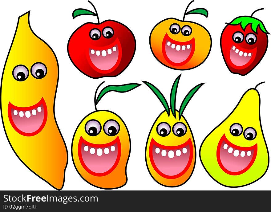 Isolated smiling fruits illustrated cartoon