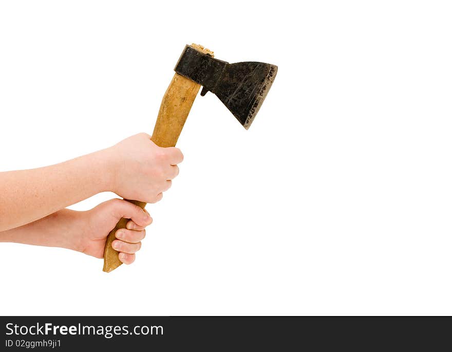 Isolated image of axe in man hand