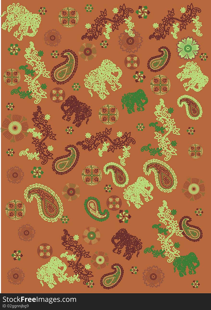 A background pattern made up of flowers and elephant graphic design. A background pattern made up of flowers and elephant graphic design