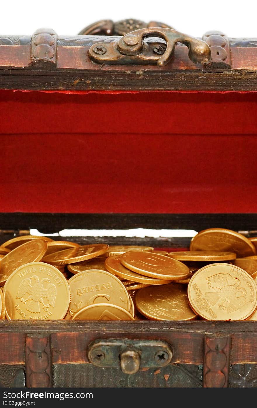 Wooden Casket Full Of Coins