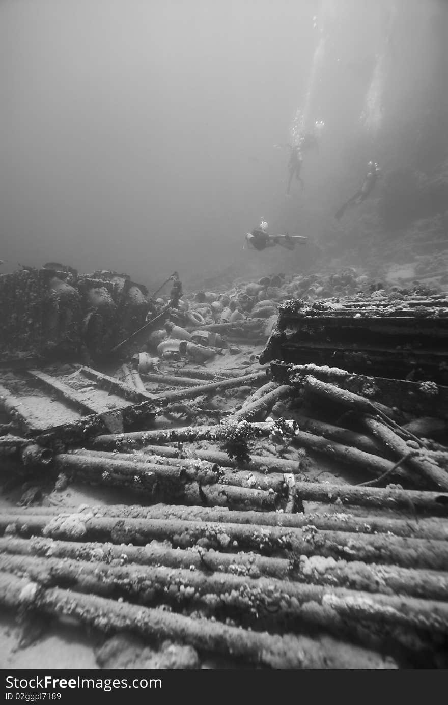 Ship Wreckage On The Ocean Floor.