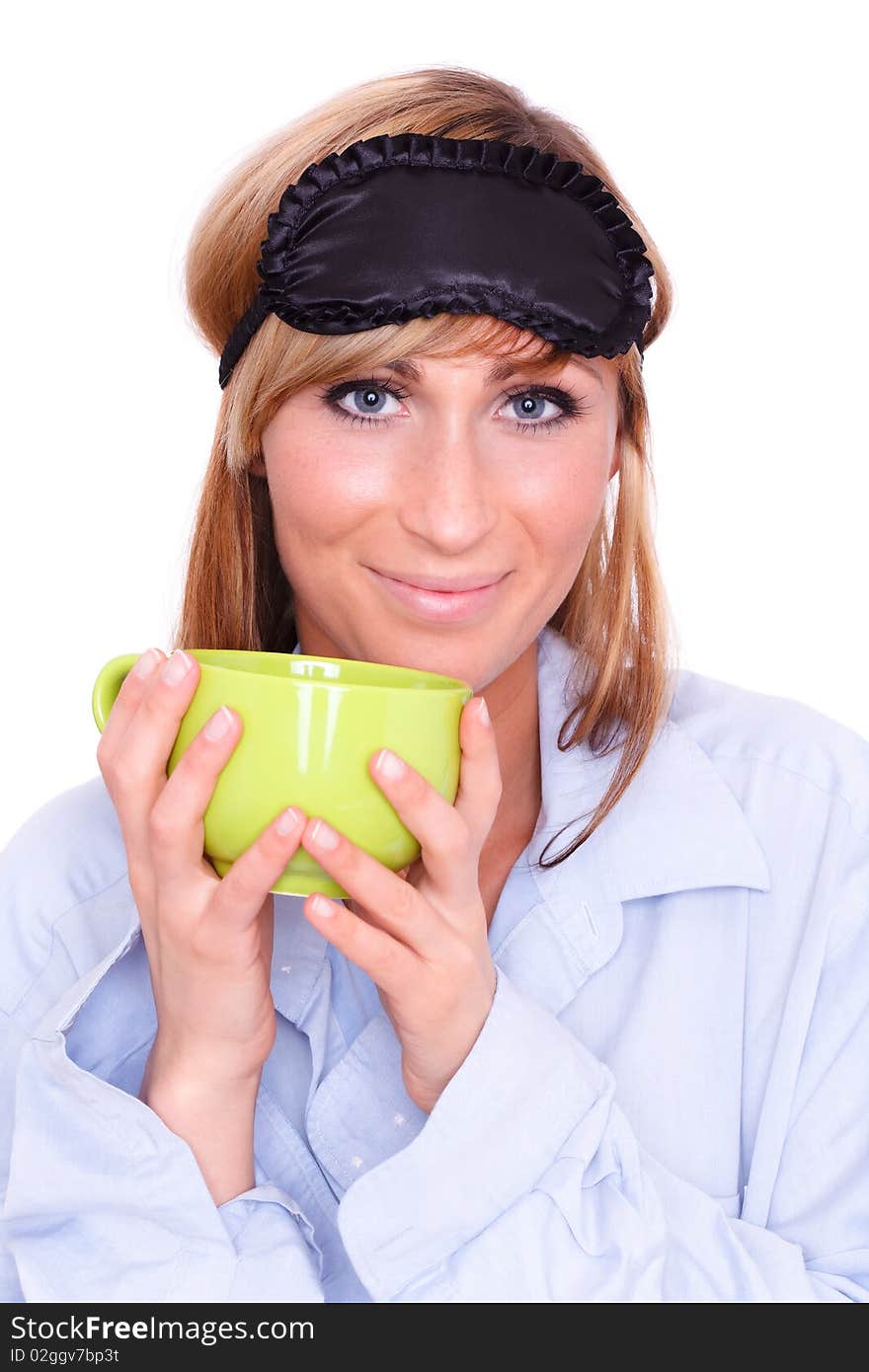 Portrait of female with green cup. Portrait of female with green cup