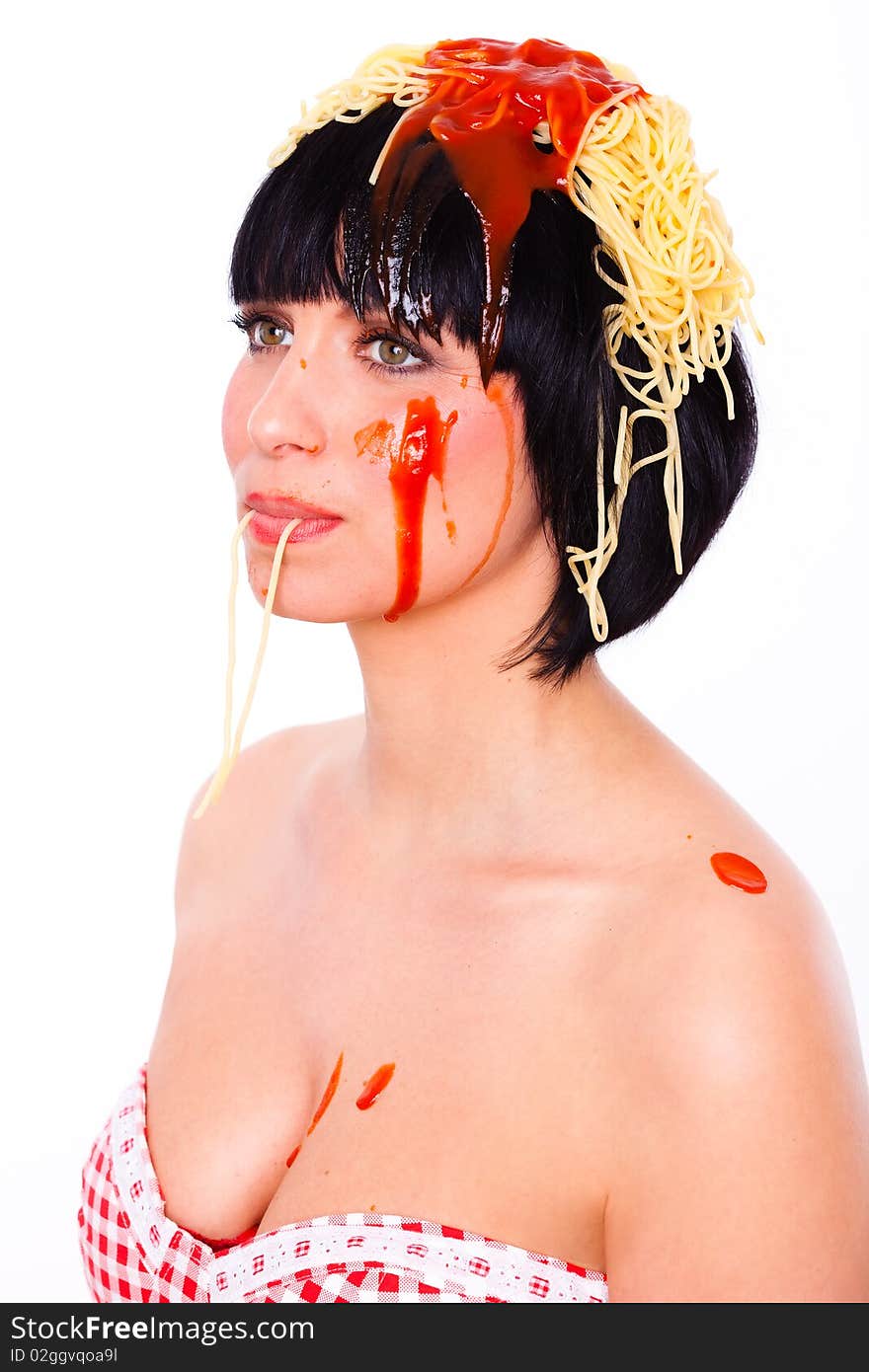 Funny female portrait shot with food. Funny female portrait shot with food