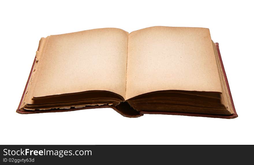 Old book with blank pages isolated on white background